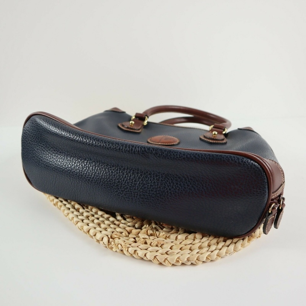 Tan & Navy Blue Leather Handbag luxury look - Picture 8 of 8